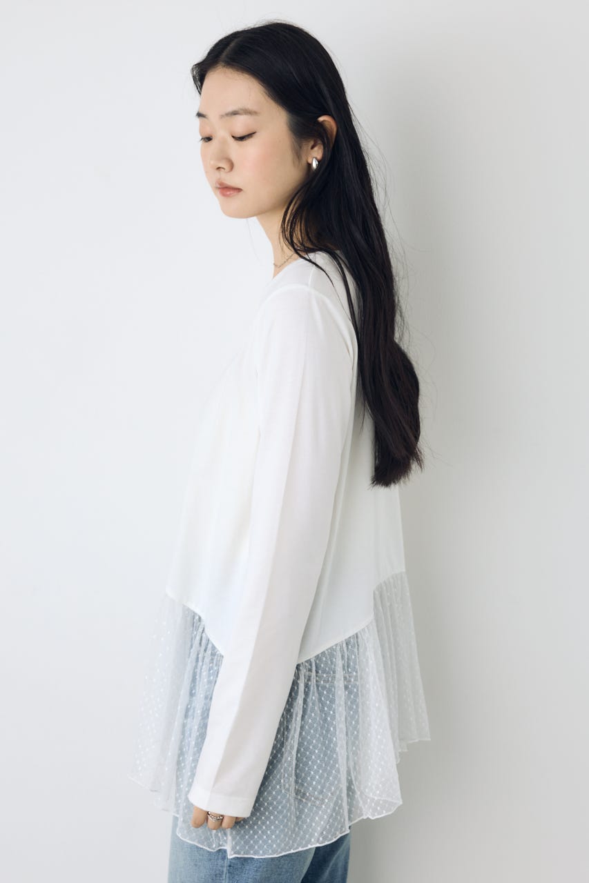 【AW先行アイテム】ヘムレースドッキング長袖トップス 柄WHT FREE
