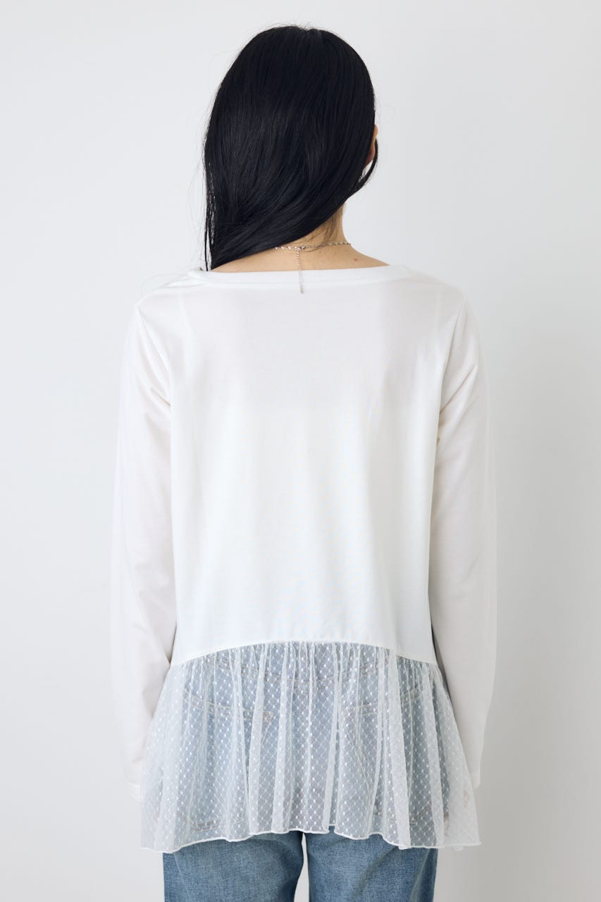 【AW先行アイテム】ヘムレースドッキング長袖トップス 柄WHT FREE