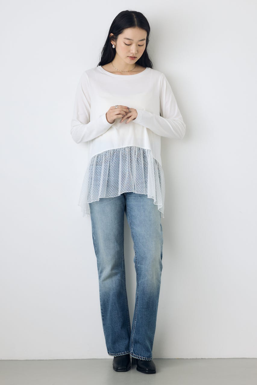 【AW先行アイテム】ヘムレースドッキング長袖トップス 柄WHT FREE