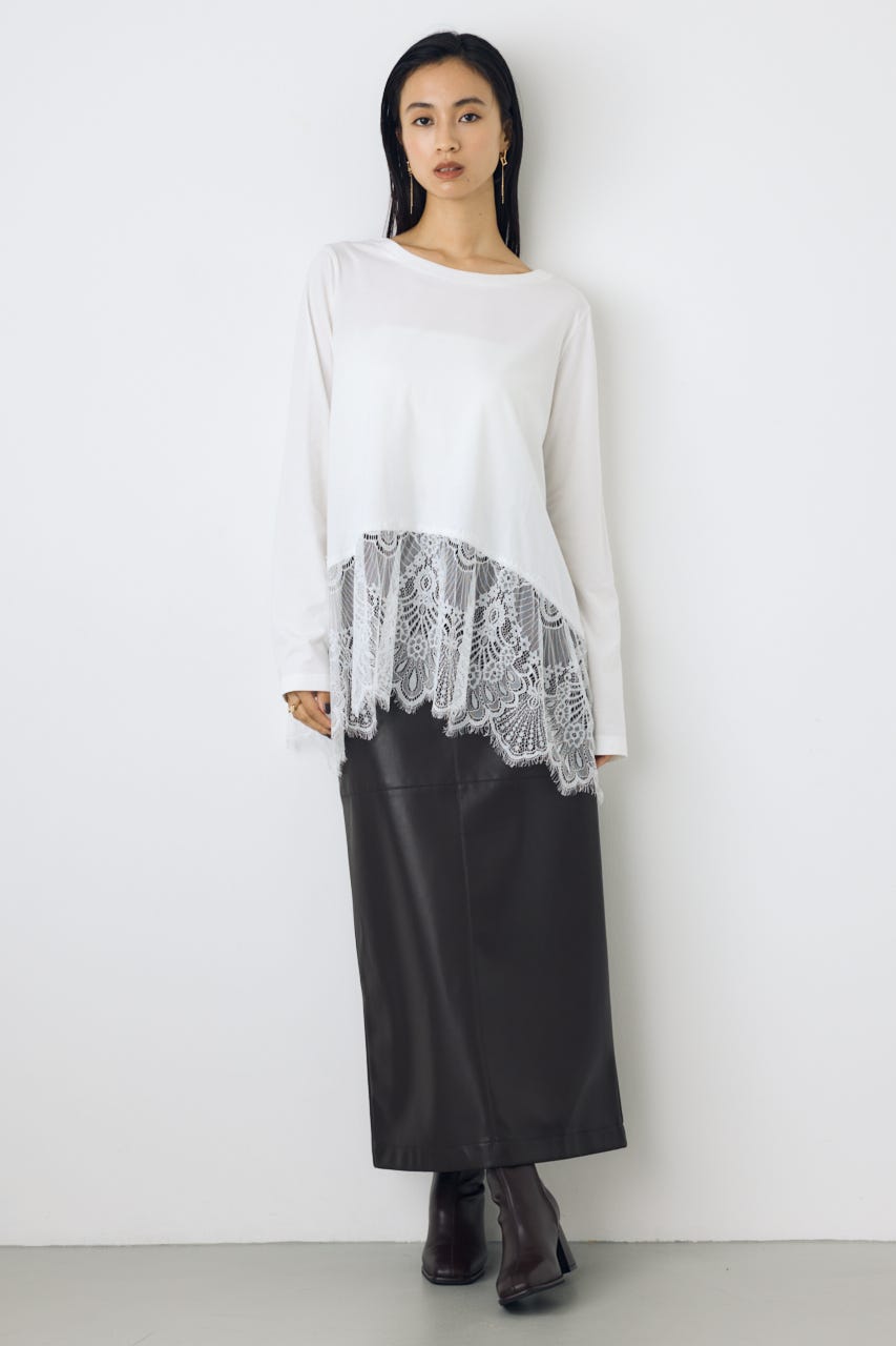 【AW先行アイテム】ヘムレースドッキング長袖トップス WHT FREE