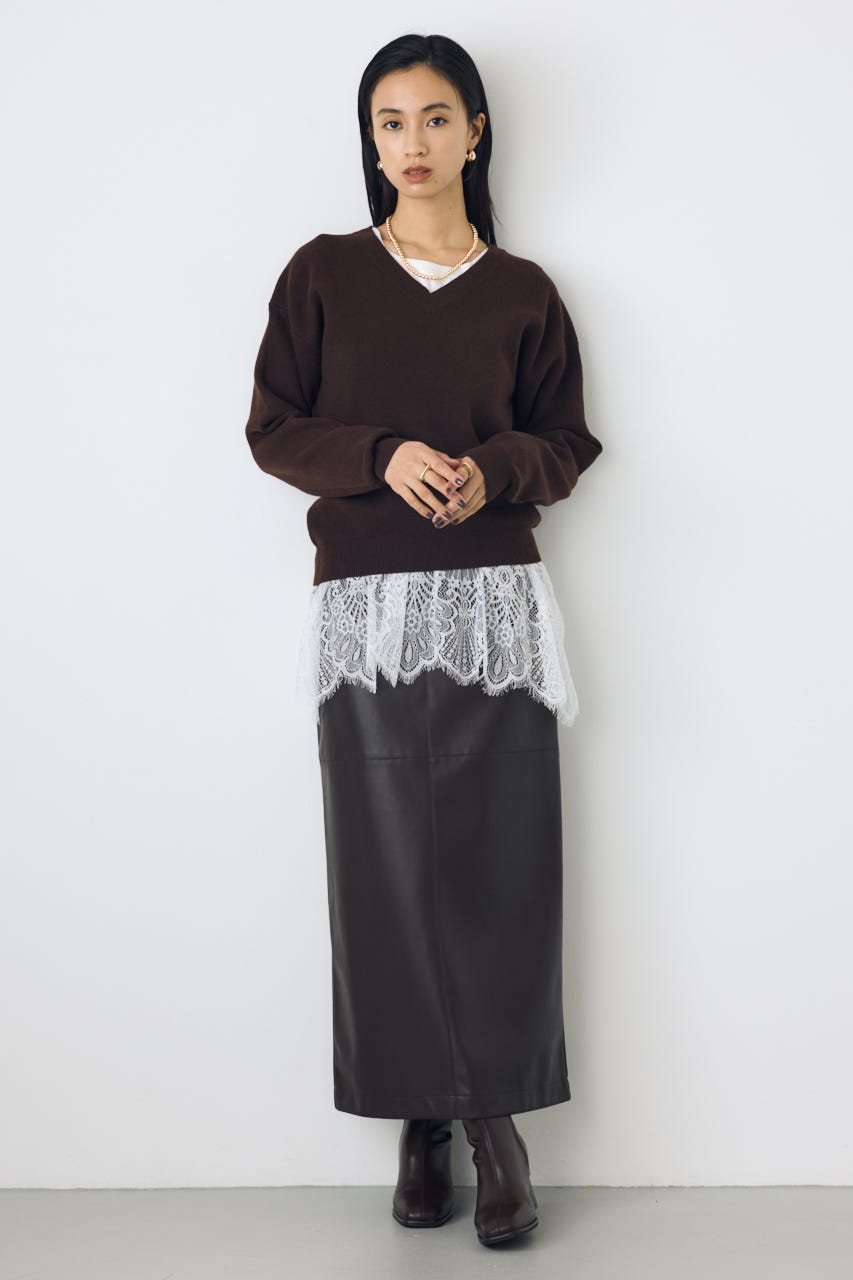 【AW先行アイテム】ヘムレースドッキング長袖トップス WHT FREE