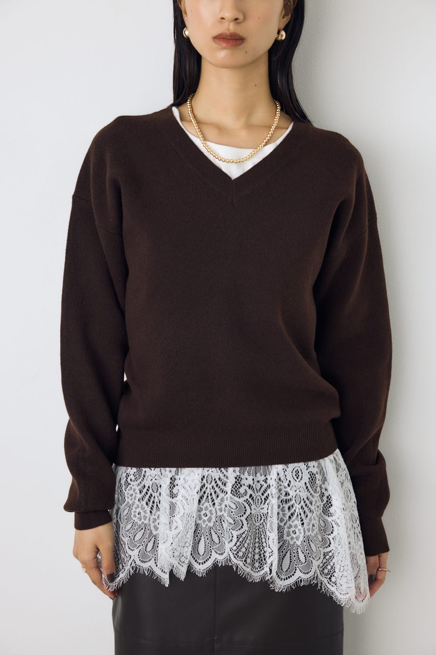 【AW先行アイテム】ヘムレースドッキング長袖トップス WHT FREE