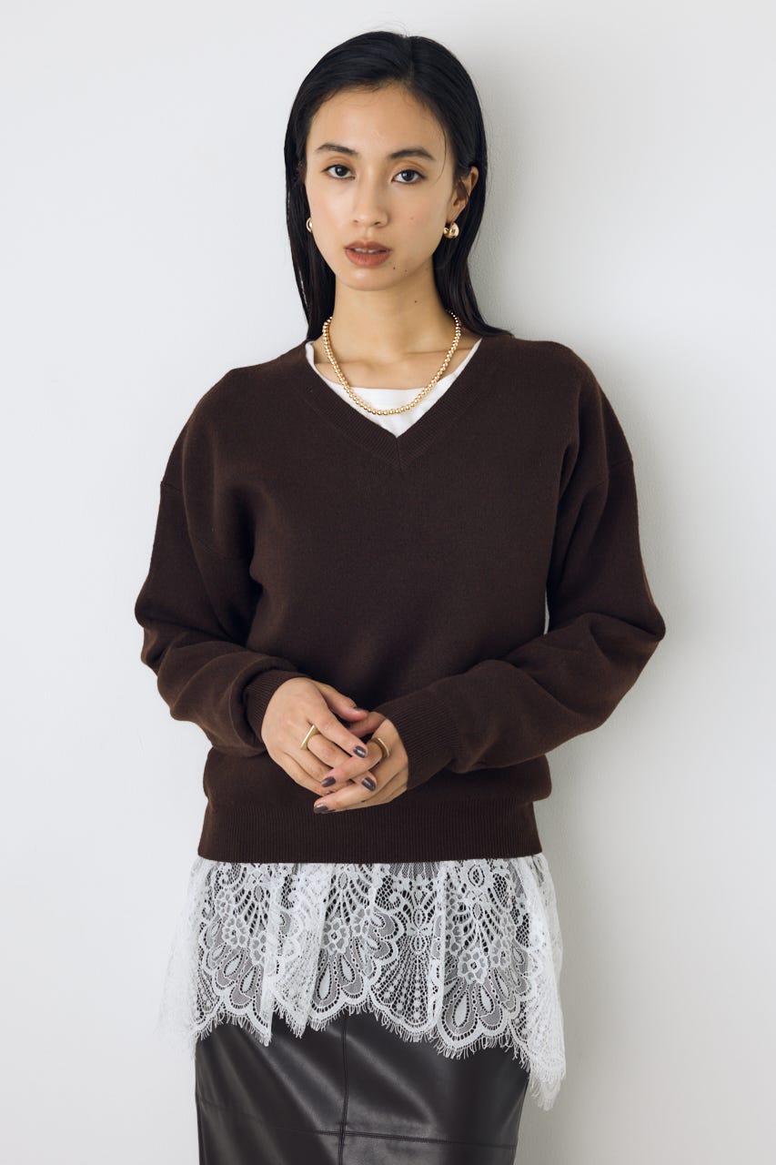 【AW先行アイテム】ヘムレースドッキング長袖トップス WHT FREE