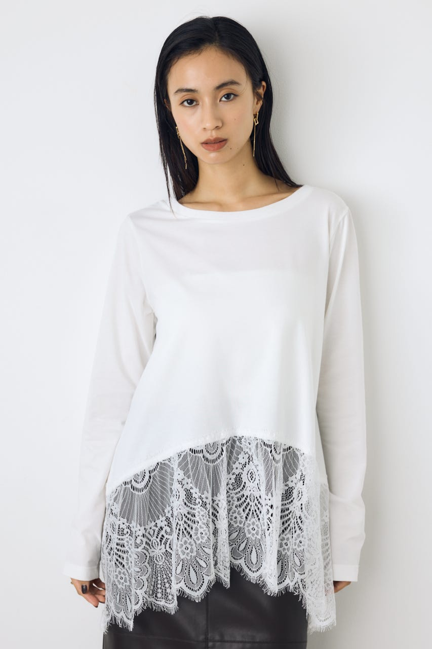 【AW先行アイテム】ヘムレースドッキング長袖トップス WHT FREE