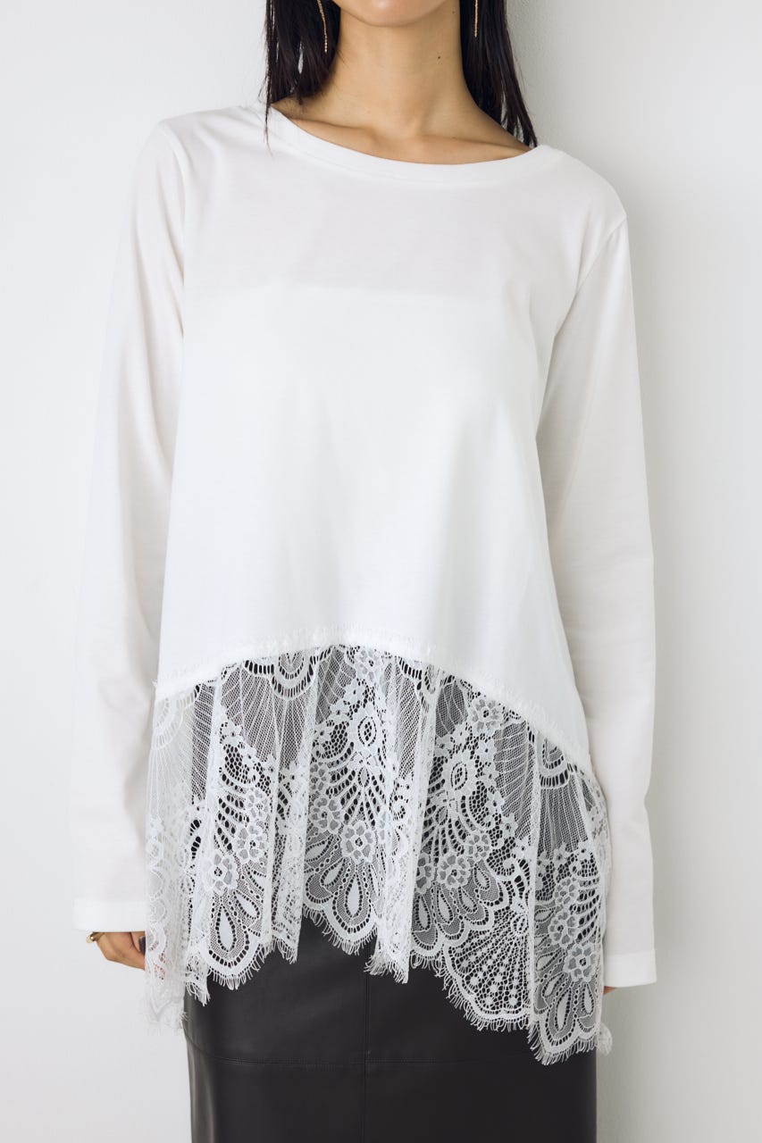 【AW先行アイテム】ヘムレースドッキング長袖トップス WHT FREE