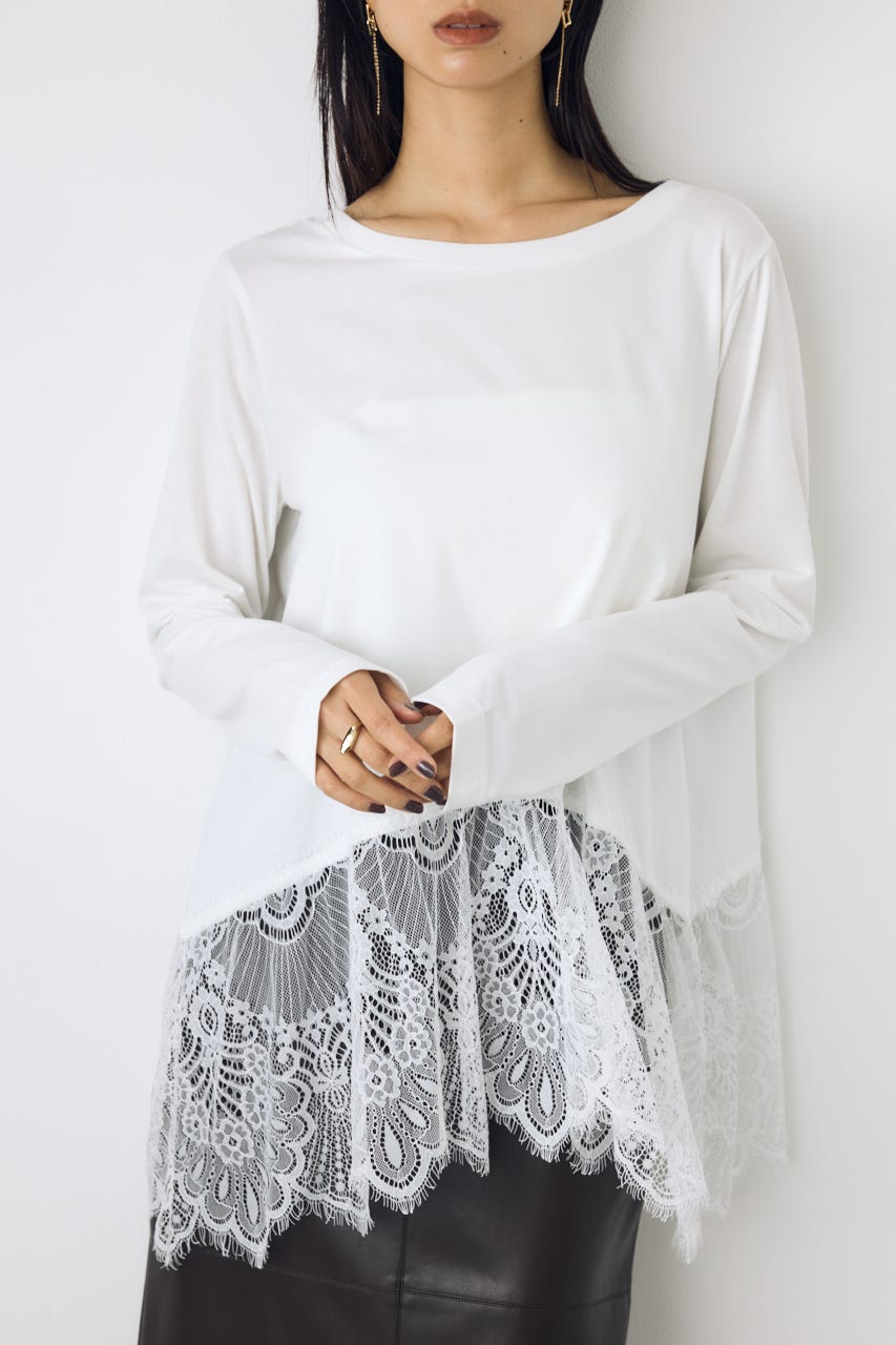 【AW先行アイテム】ヘムレースドッキング長袖トップス WHT FREE