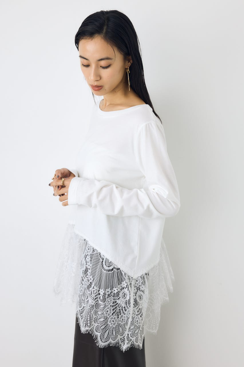 【AW先行アイテム】ヘムレースドッキング長袖トップス WHT FREE