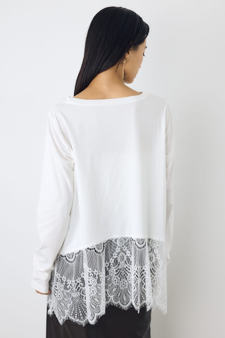 【AW先行アイテム】ヘムレースドッキング長袖トップス WHT FREE