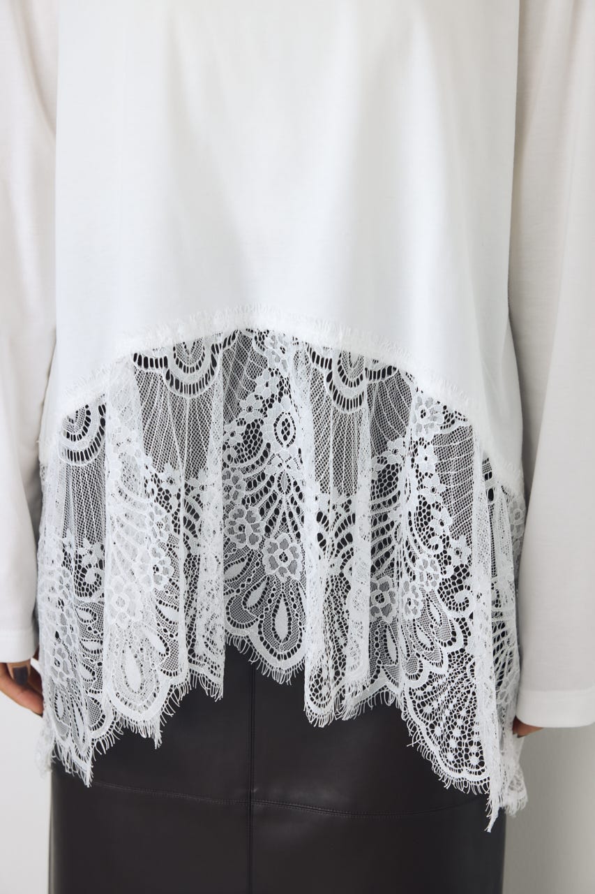 【AW先行アイテム】ヘムレースドッキング長袖トップス WHT FREE