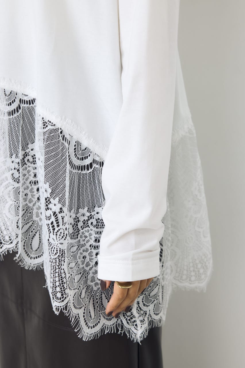 【AW先行アイテム】ヘムレースドッキング長袖トップス WHT FREE