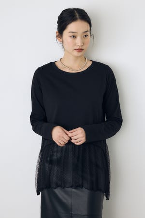【AW先行アイテム】ヘムレースドッキング長袖トップス