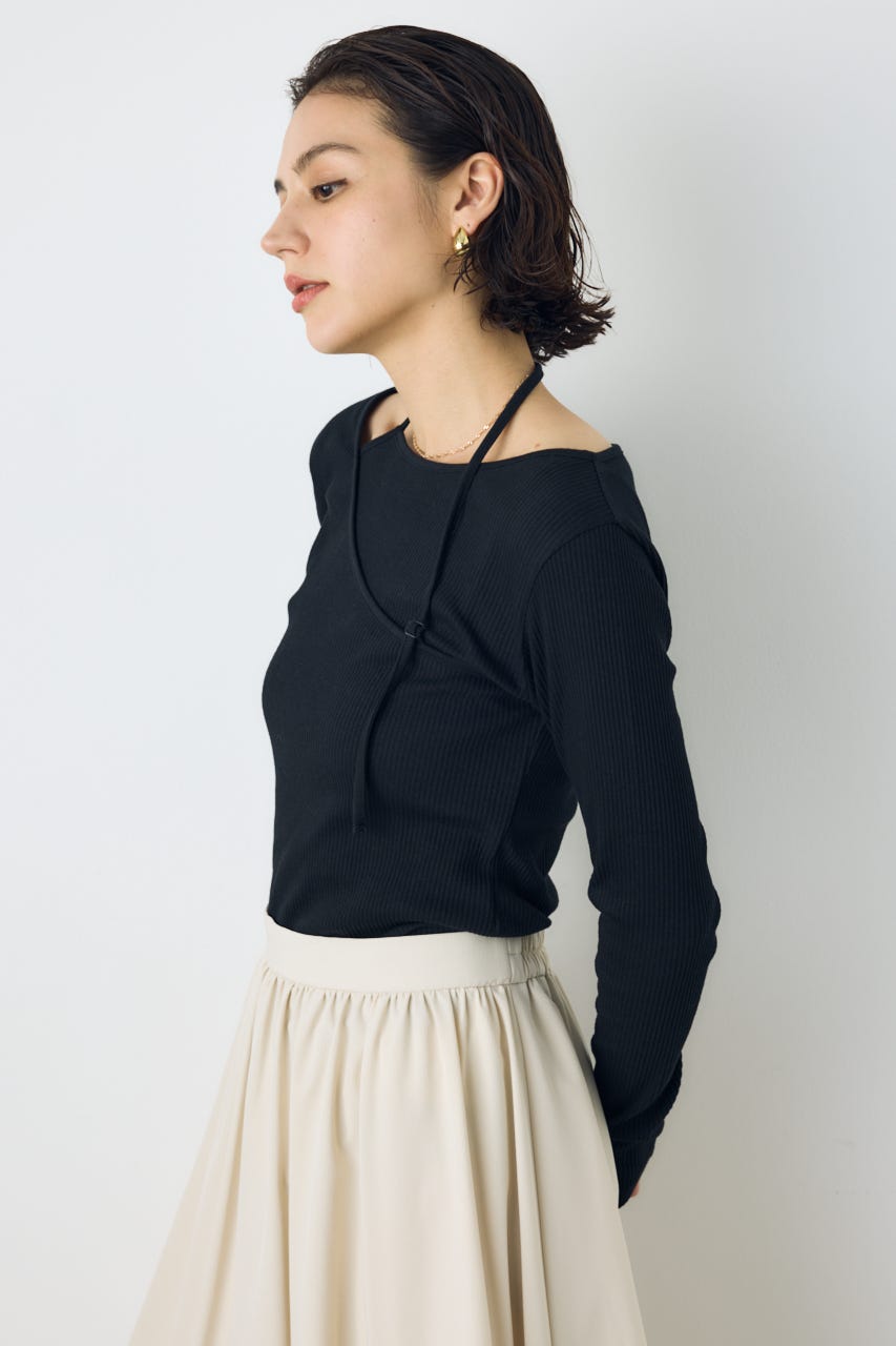 アシンメトリーフェイクレイヤードトップス BLK FREE