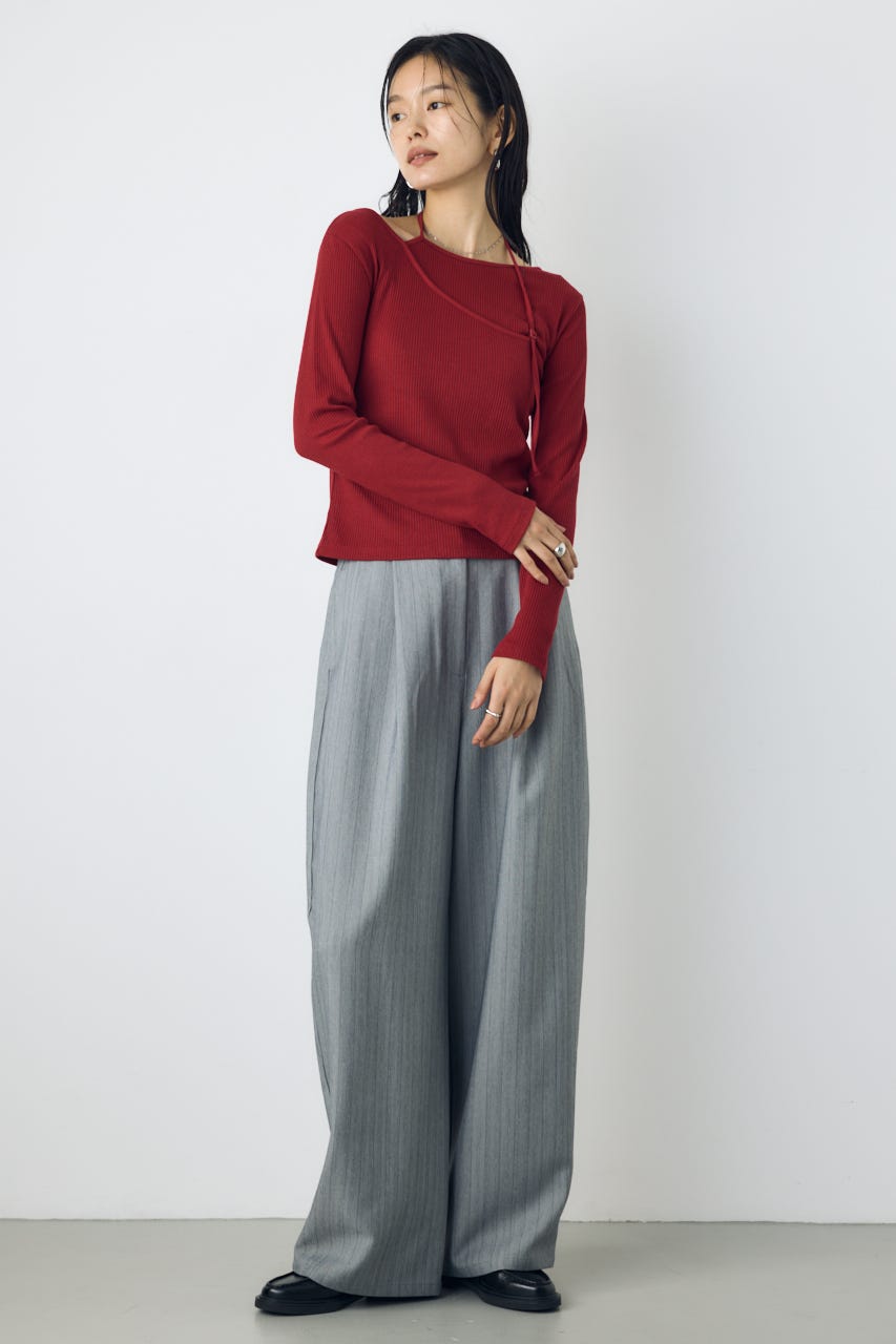アシンメトリーフェイクレイヤードトップス RED FREE