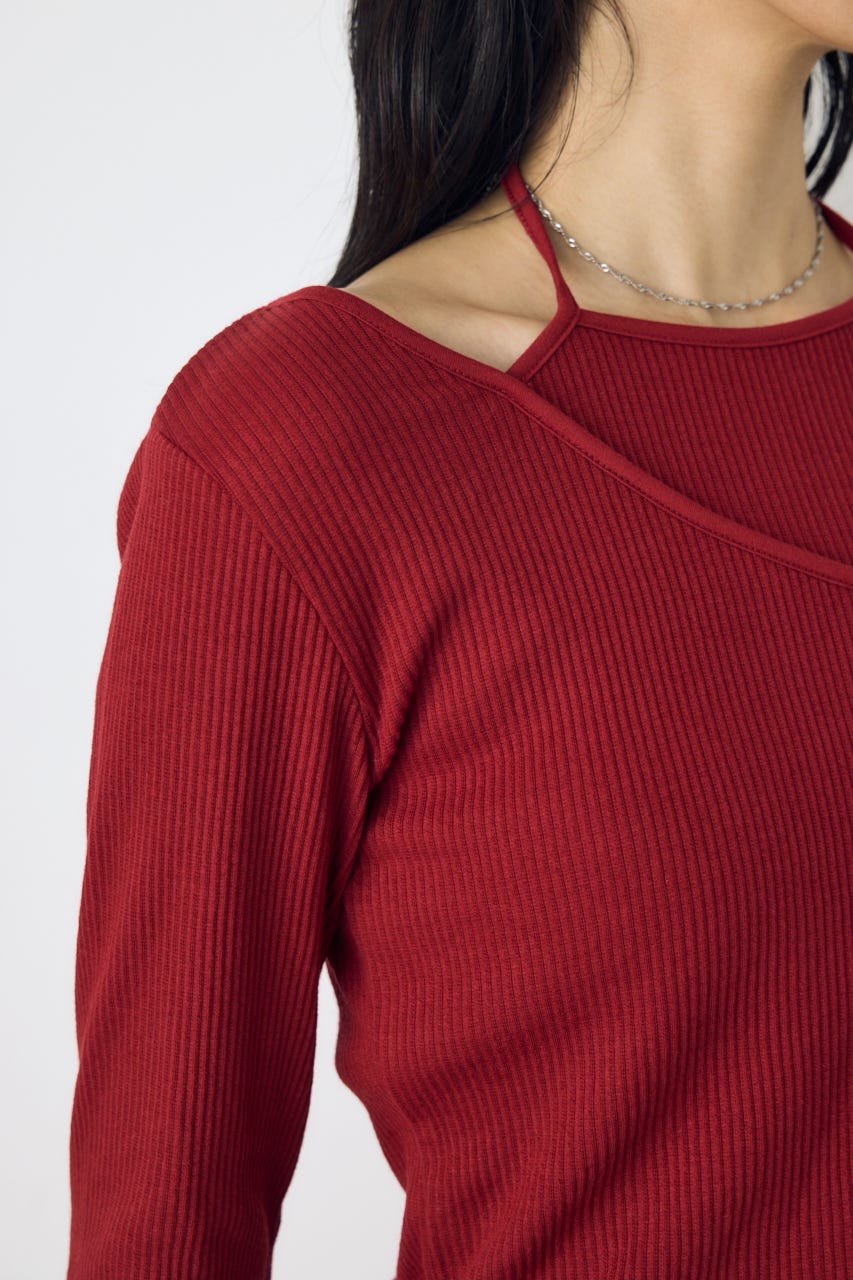 アシンメトリーフェイクレイヤードトップス RED FREE