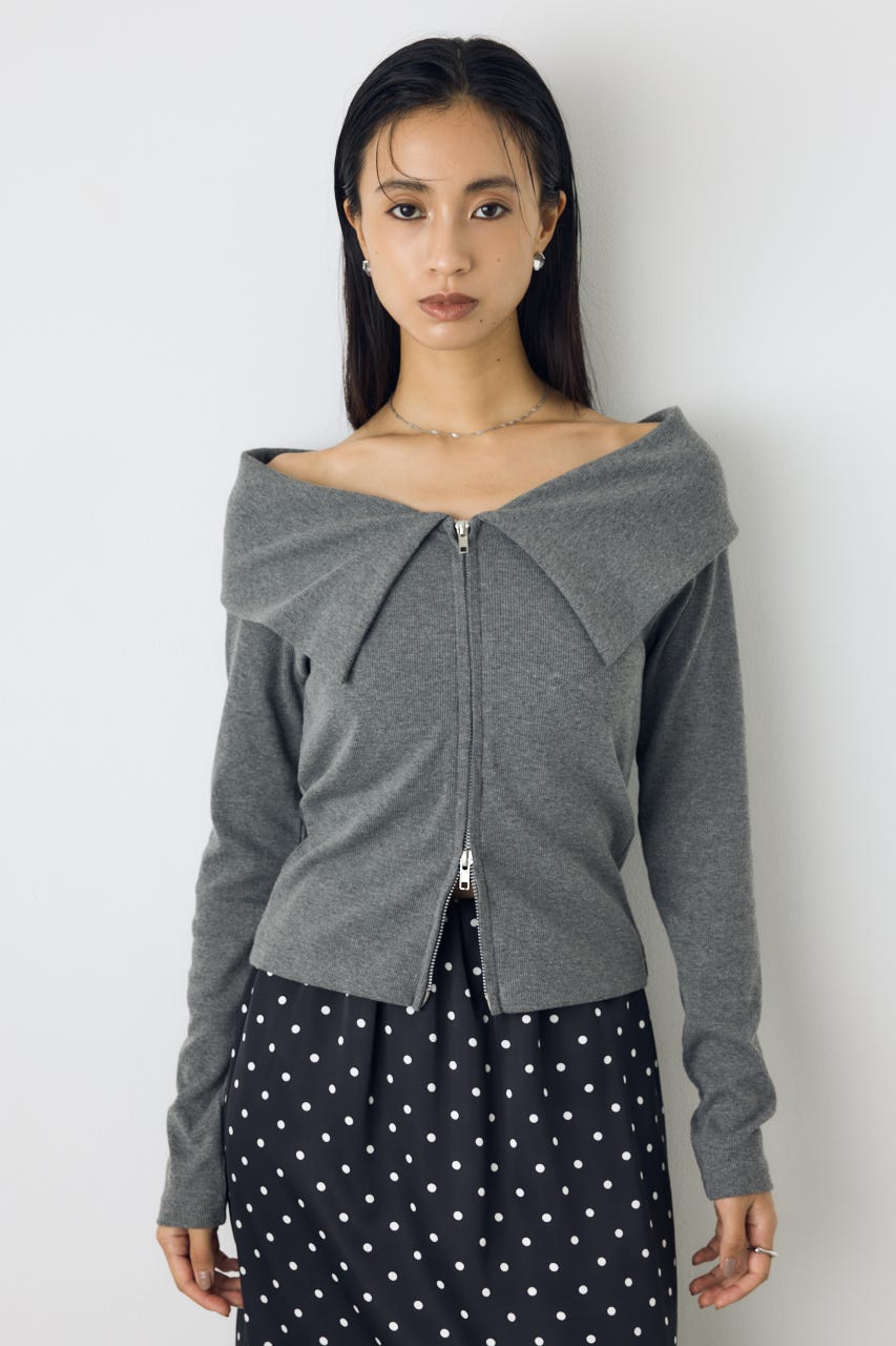 ダブルジップオフショル長袖トップス D/T.GRY FREE