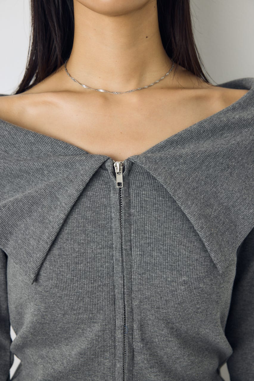 ダブルジップオフショル長袖トップス D/T.GRY FREE