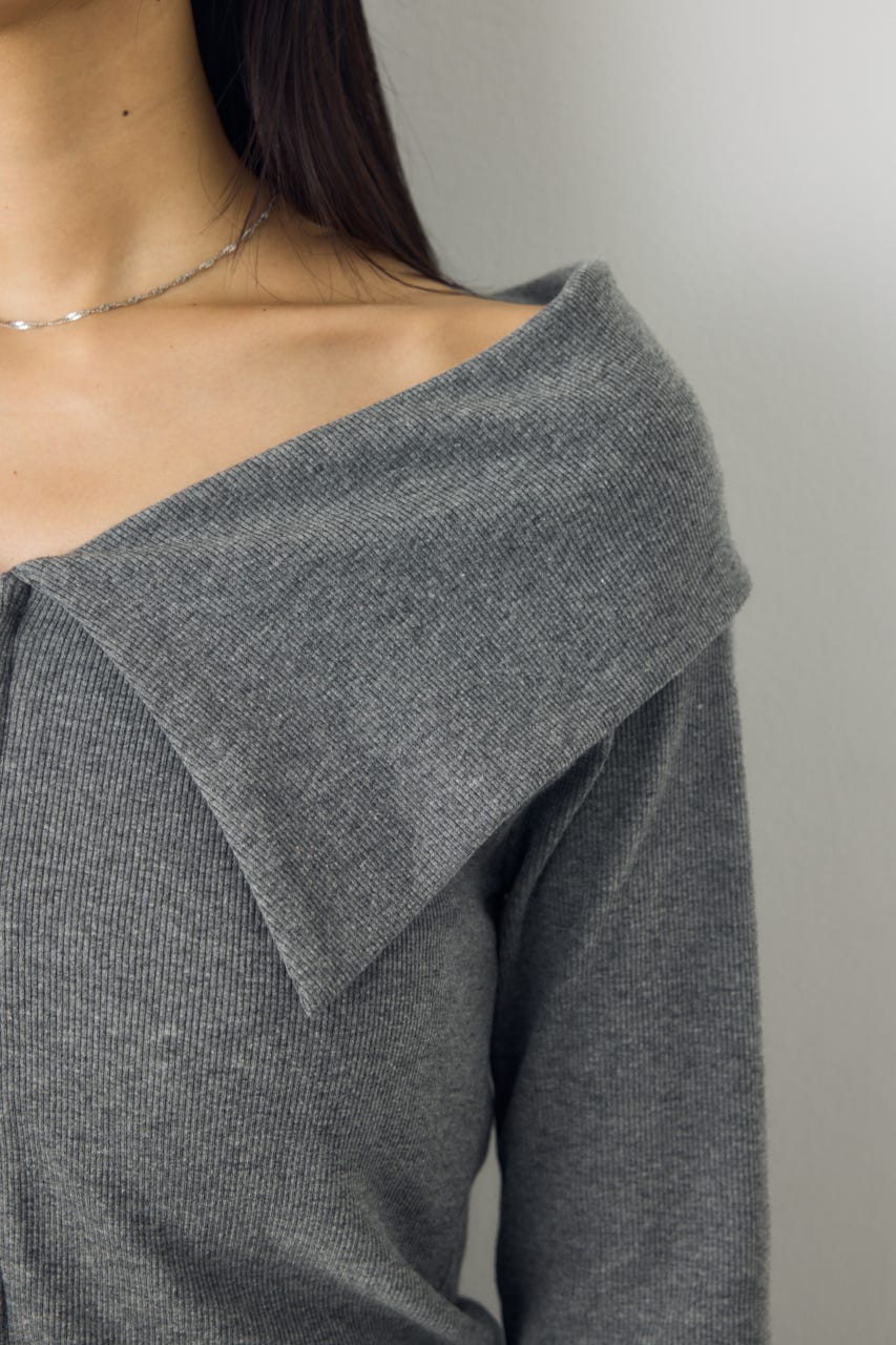 ダブルジップオフショル長袖トップス D/T.GRY FREE