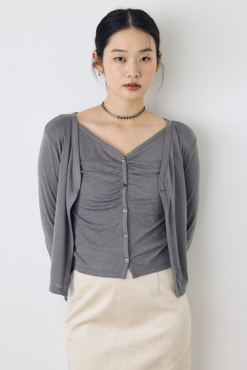 フロントギャザーレイヤードカットカーディガン T.GRY FREE