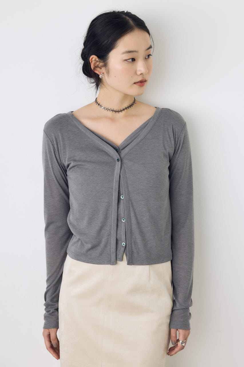フロントギャザーレイヤードカットカーディガン T.GRY FREE