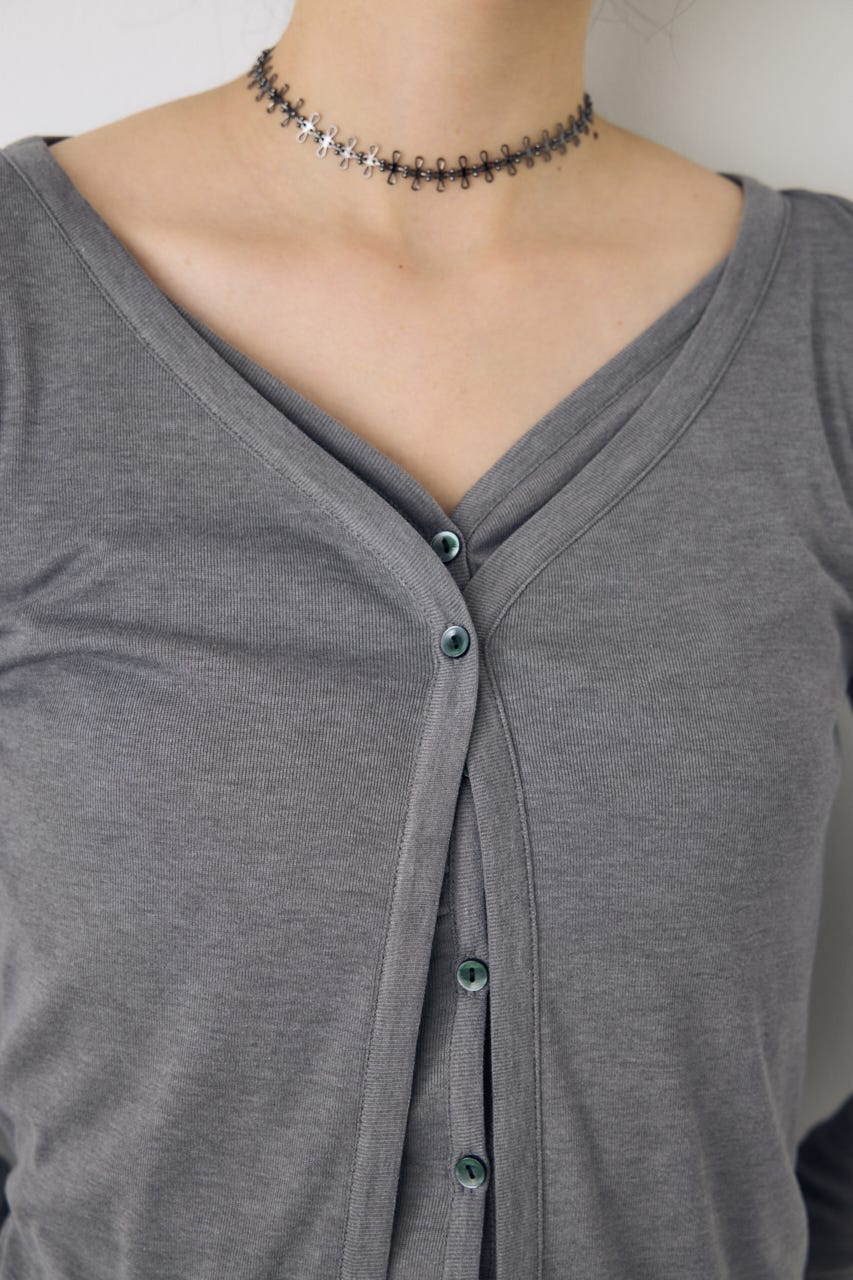 フロントギャザーレイヤードカットカーディガン T.GRY FREE