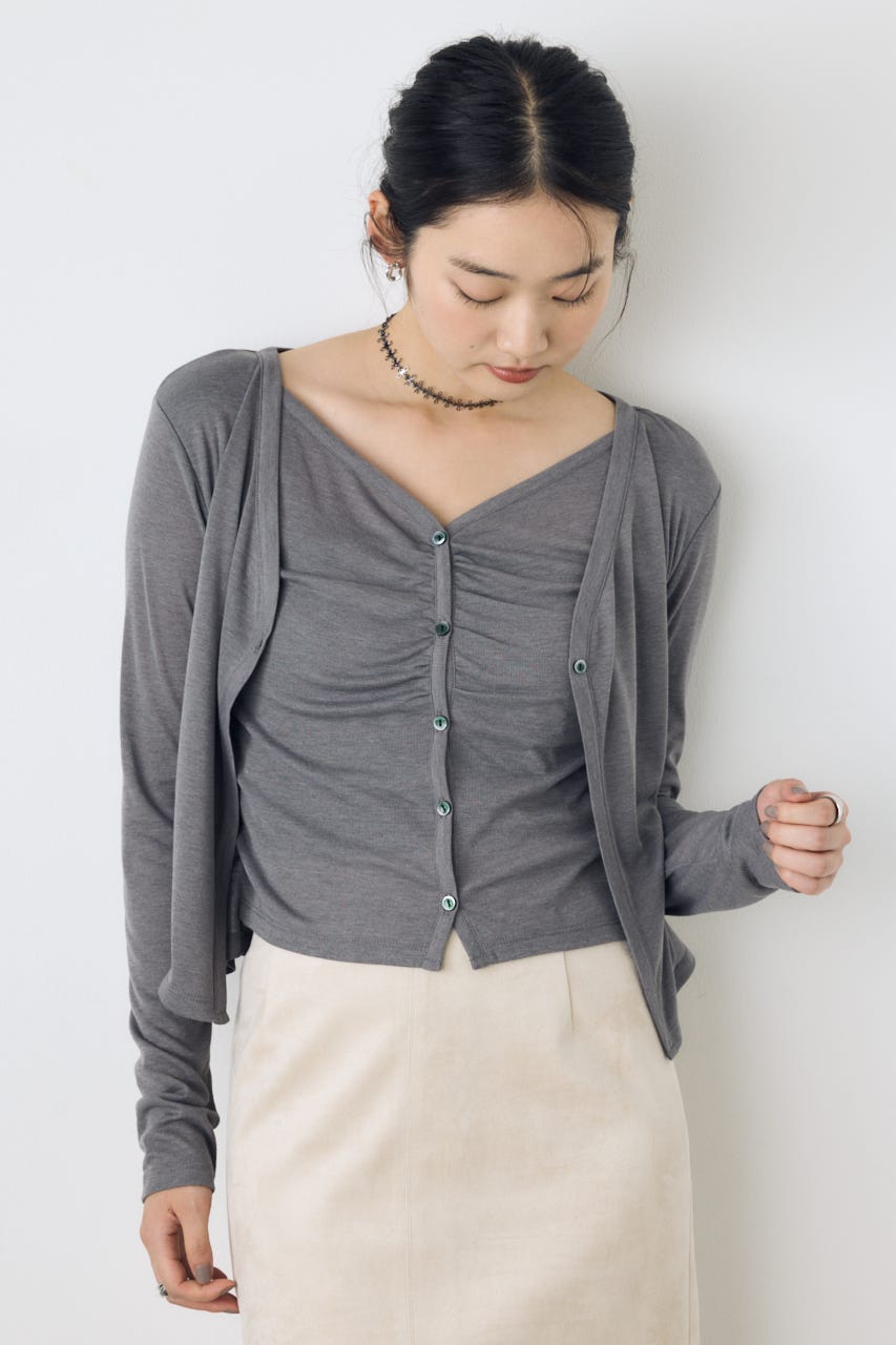 フロントギャザーレイヤードカットカーディガン T.GRY FREE