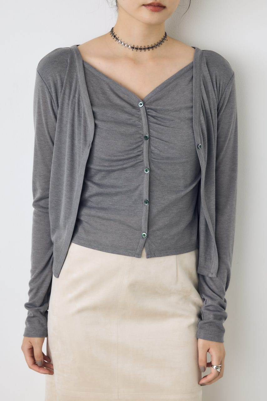 フロントギャザーレイヤードカットカーディガン T.GRY FREE