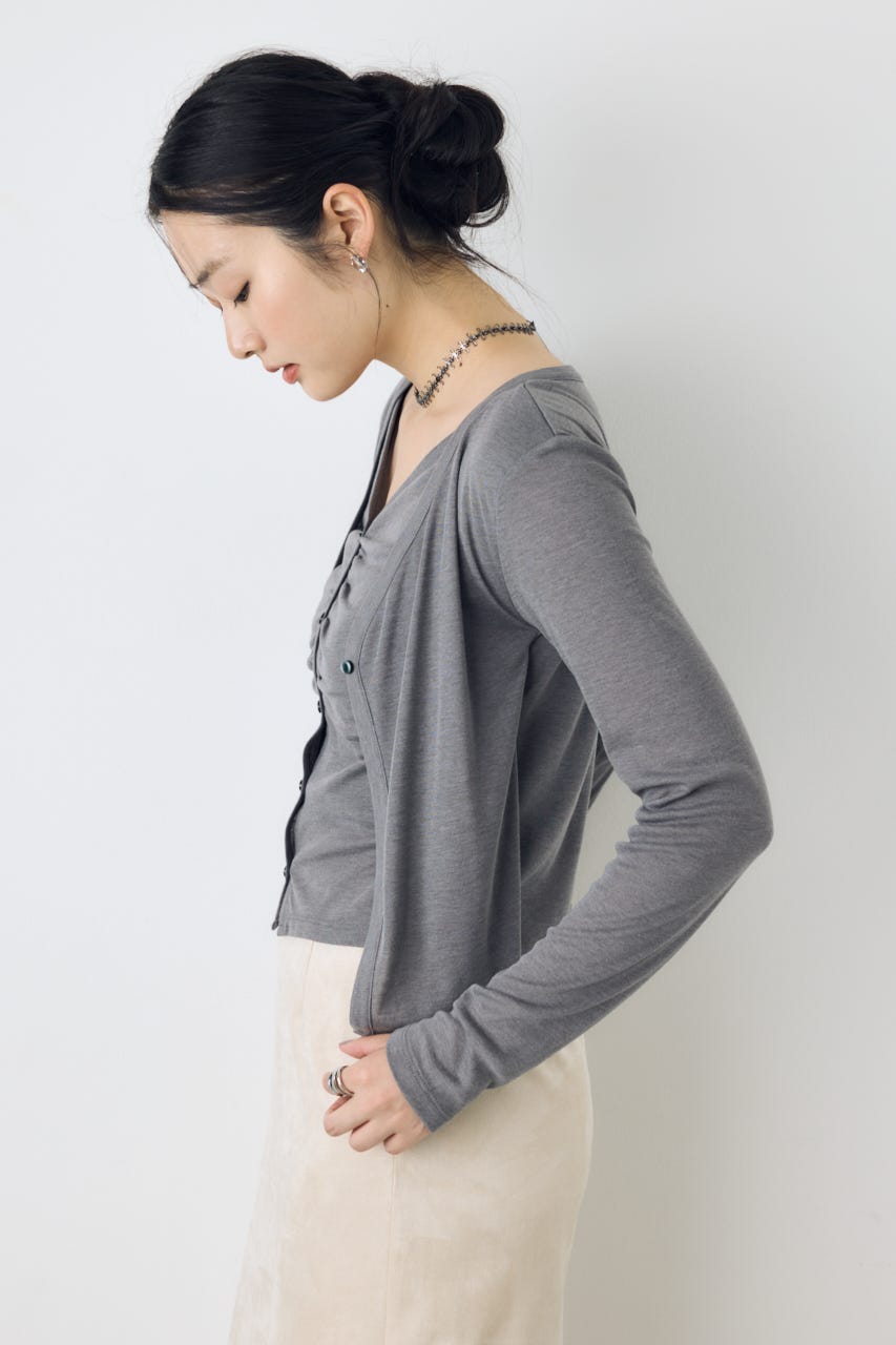 フロントギャザーレイヤードカットカーディガン T.GRY FREE