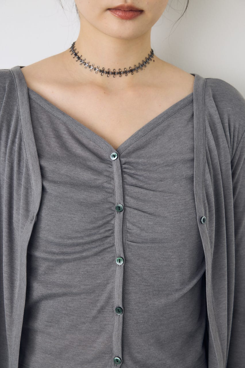 フロントギャザーレイヤードカットカーディガン T.GRY FREE