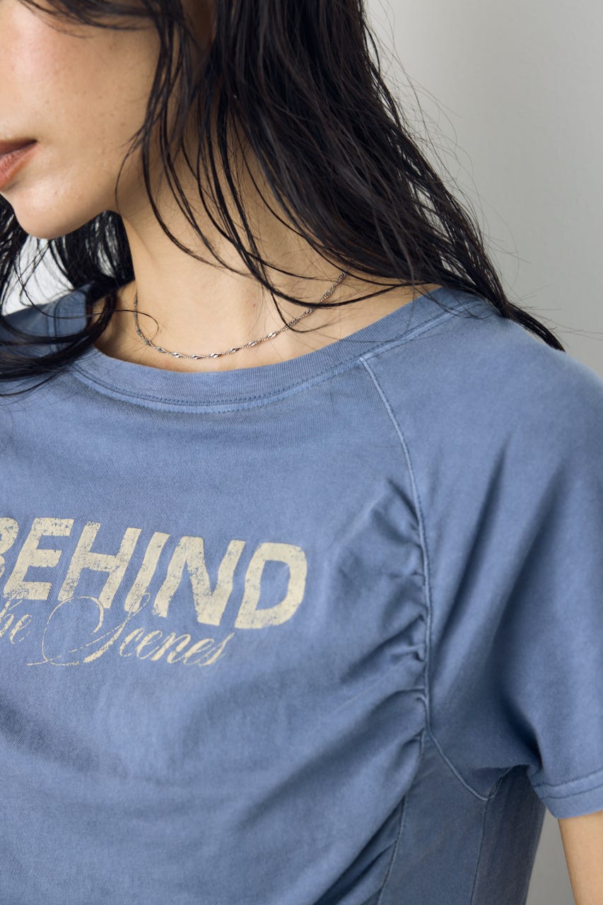フロントギャザーカラーロゴTシャツ BLU FREE