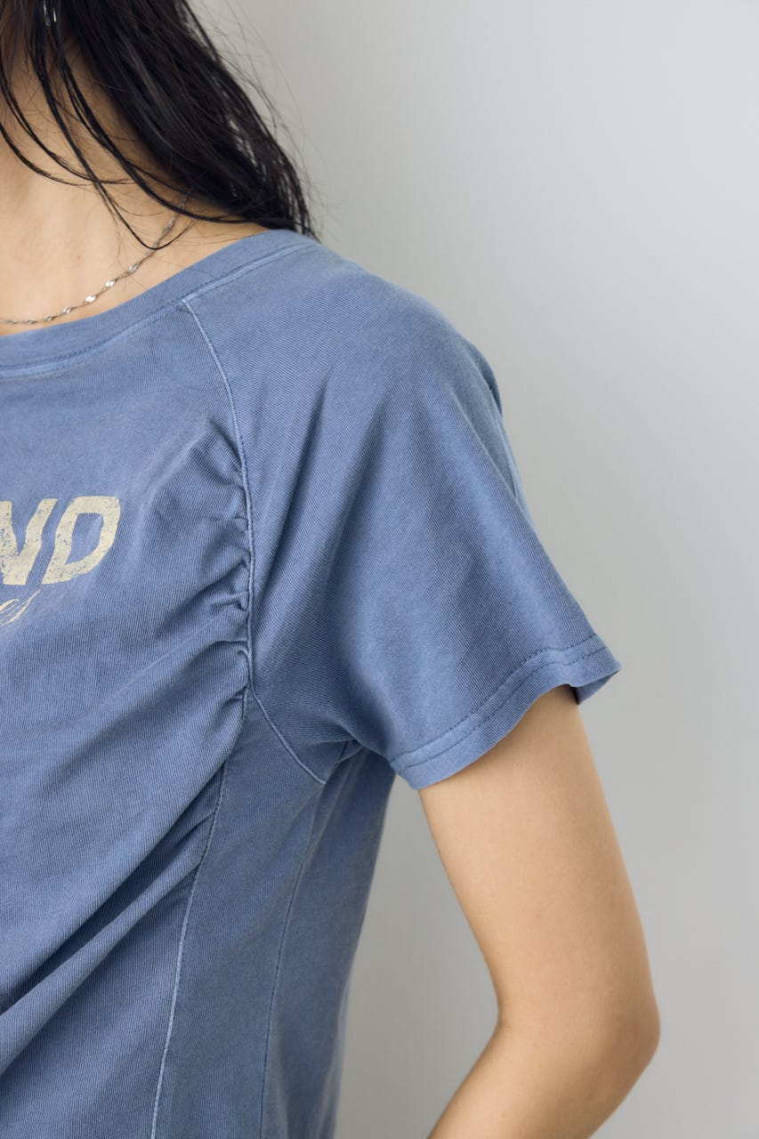フロントギャザーカラーロゴTシャツ BLU FREE