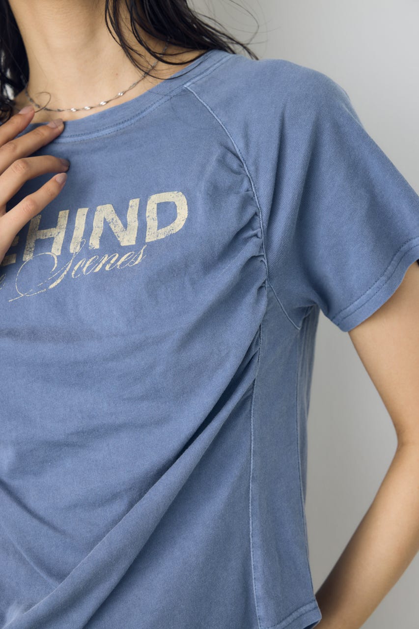 フロントギャザーカラーロゴTシャツ BLU FREE