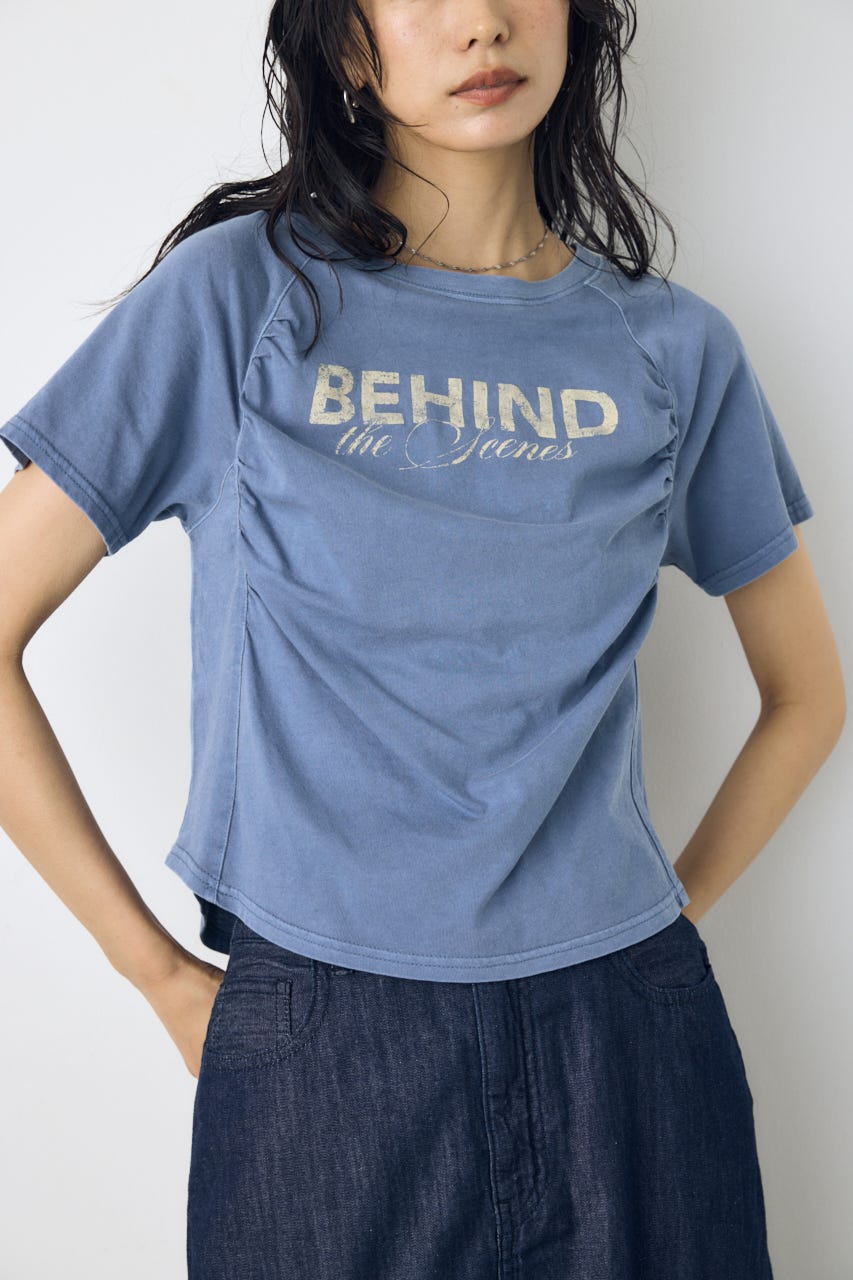 フロントギャザーカラーロゴTシャツ BLU FREE