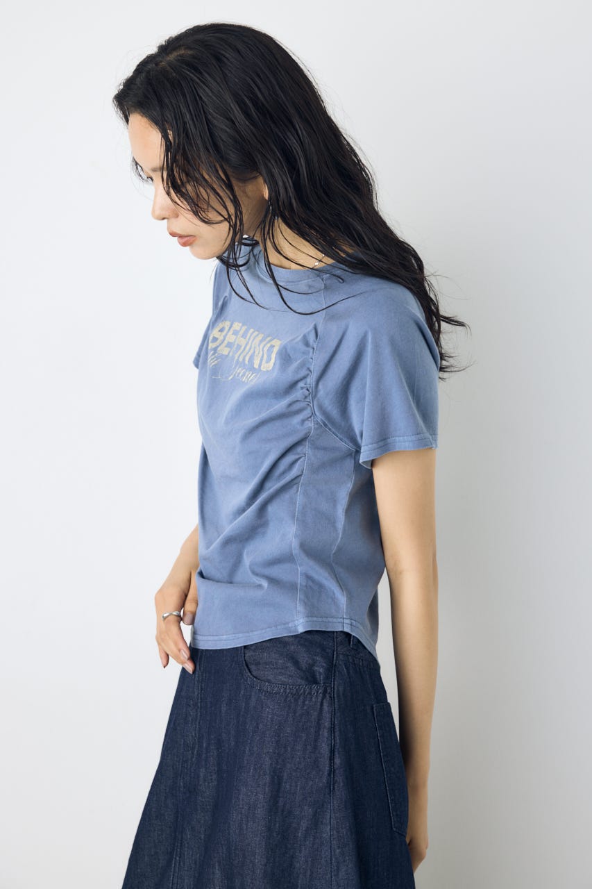 フロントギャザーカラーロゴTシャツ BLU FREE