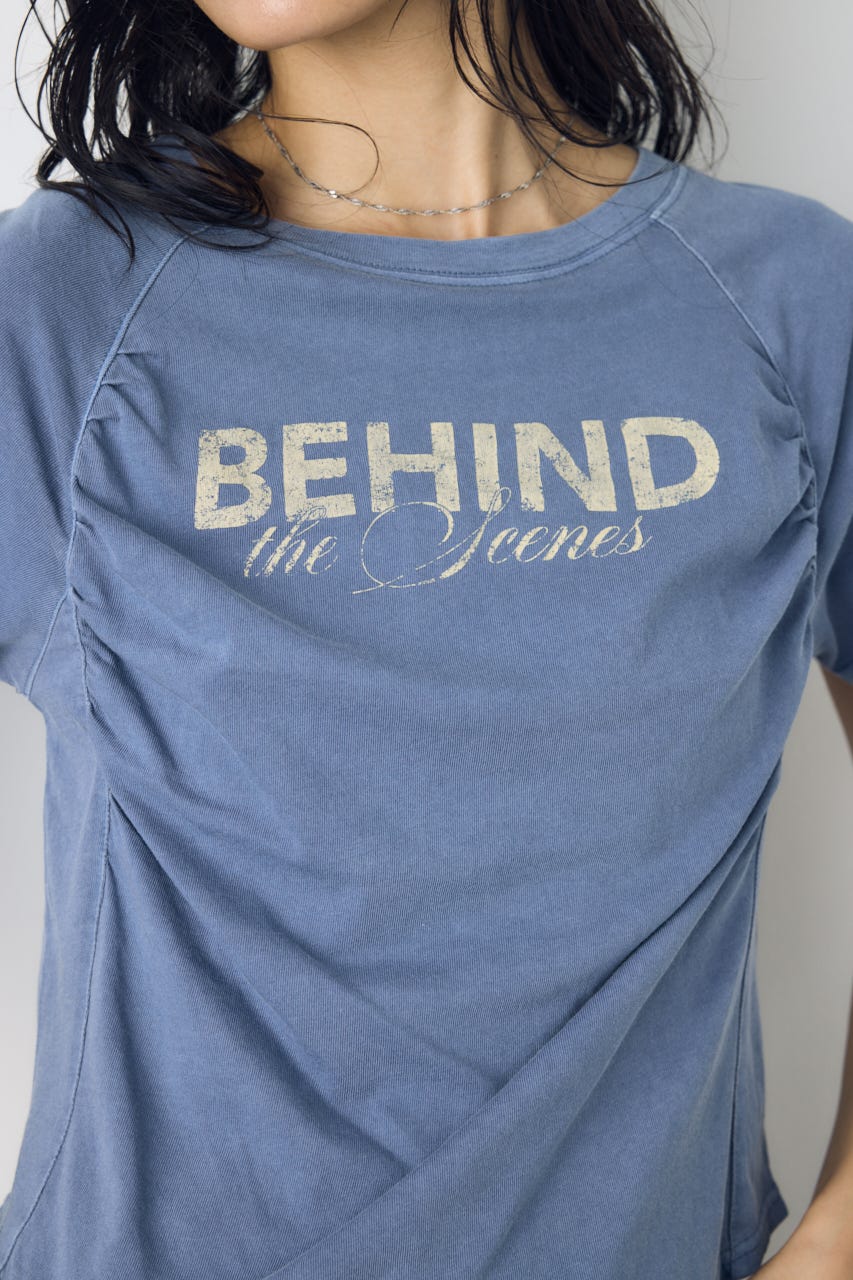 フロントギャザーカラーロゴTシャツ BLU FREE