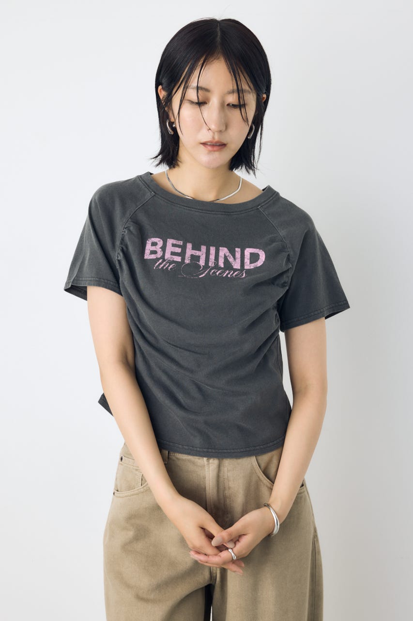 フロントギャザーカラーロゴTシャツ L/BLK FREE