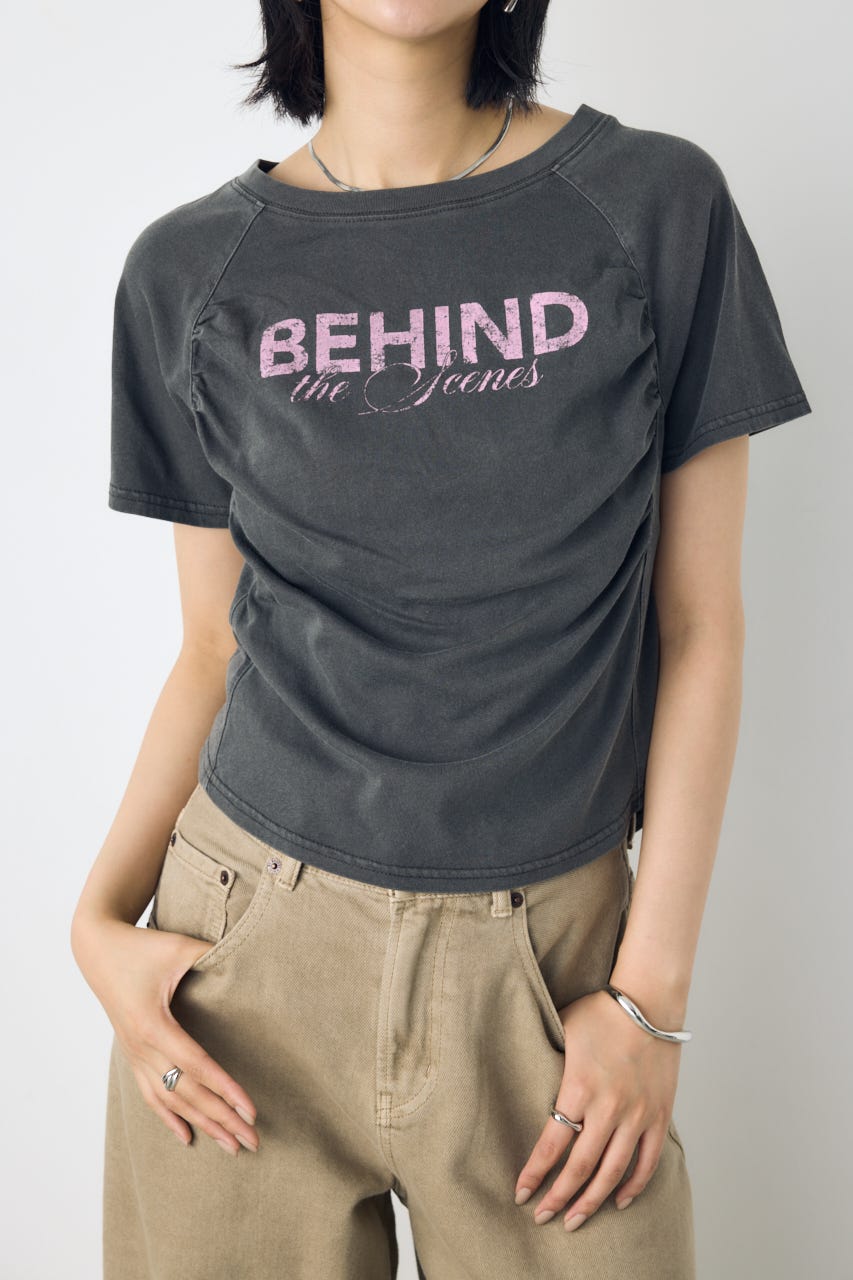 フロントギャザーカラーロゴTシャツ L/BLK FREE