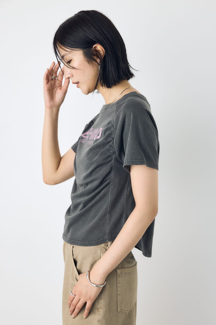 フロントギャザーカラーロゴTシャツ L/BLK FREE
