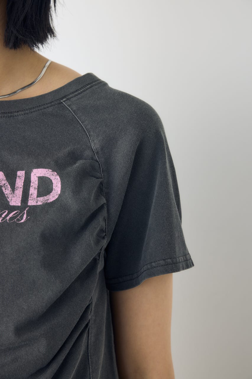 フロントギャザーカラーロゴTシャツ L/BLK FREE