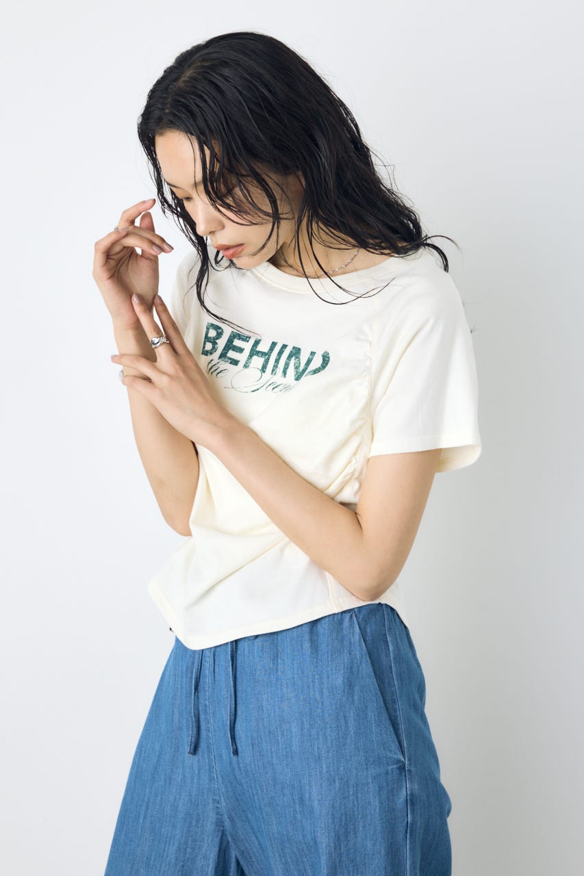 フロントギャザーカラーロゴTシャツ O/WHT FREE