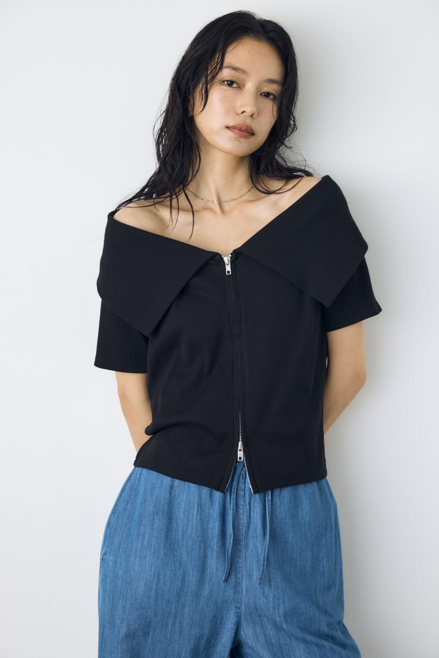 【接触冷感】ダブルジップオフショルトップス BLK FREE