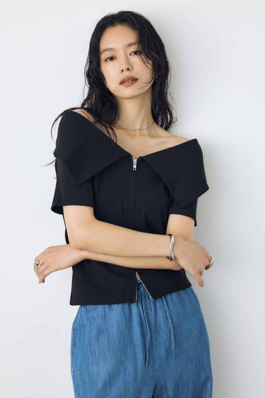 【接触冷感】ダブルジップオフショルトップス BLK FREE