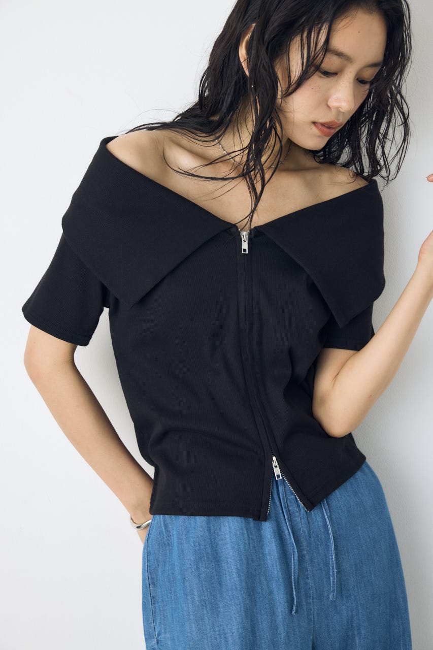 【接触冷感】ダブルジップオフショルトップス BLK FREE