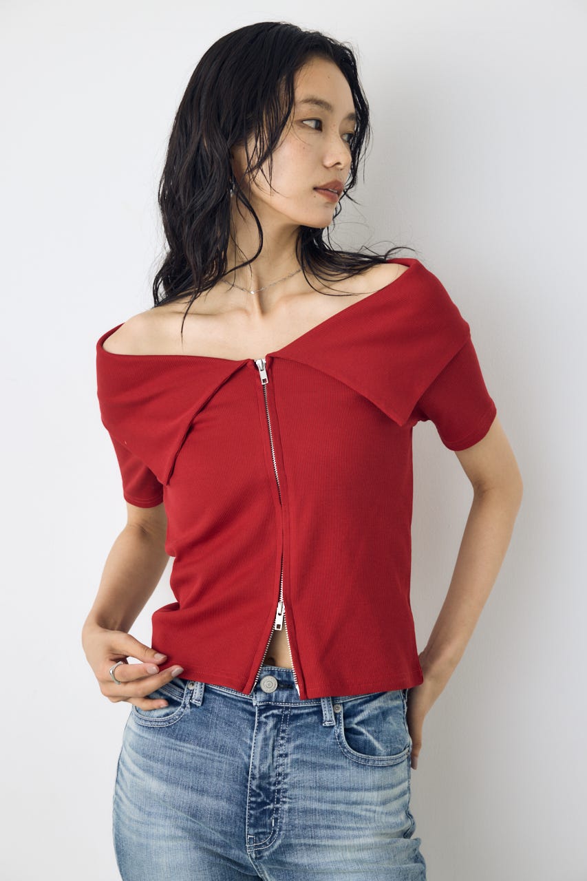 【接触冷感】ダブルジップオフショルトップス D/RED FREE