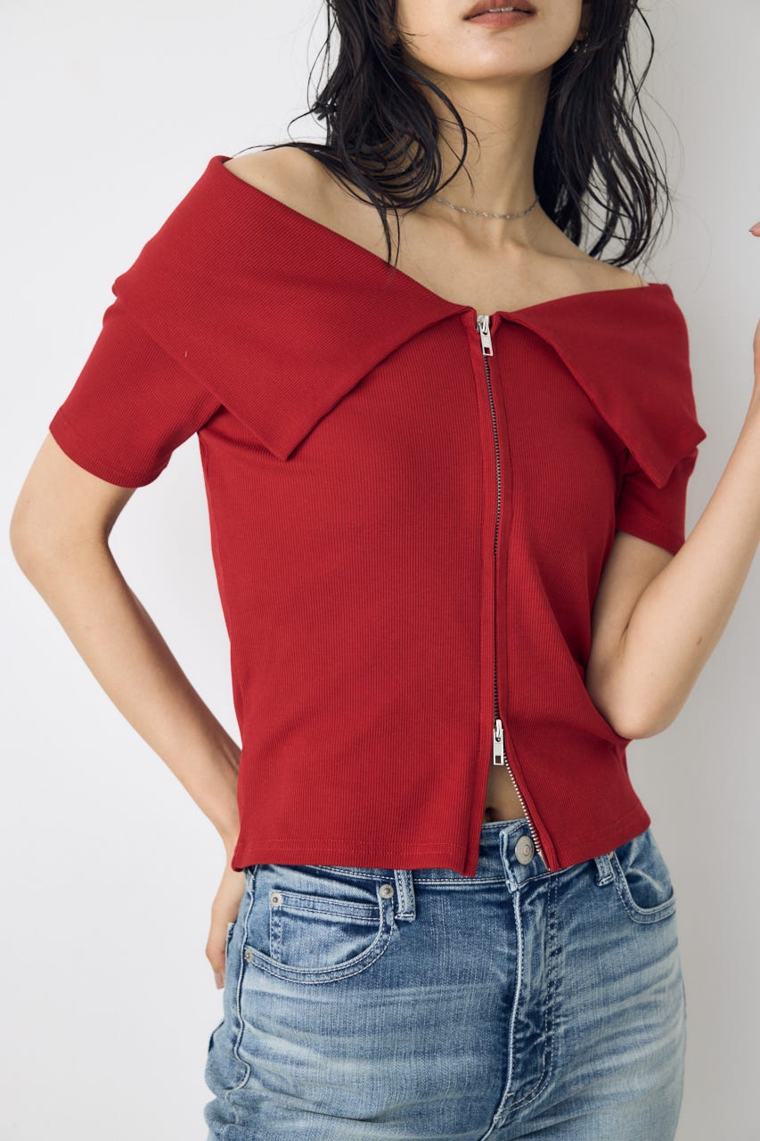 【接触冷感】ダブルジップオフショルトップス D/RED FREE