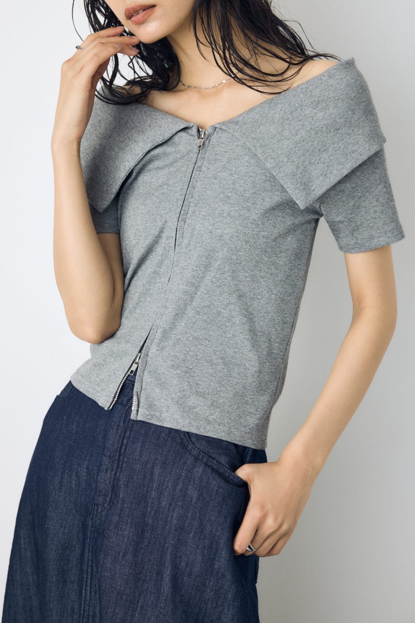 【接触冷感】ダブルジップオフショルトップス T.GRY FREE