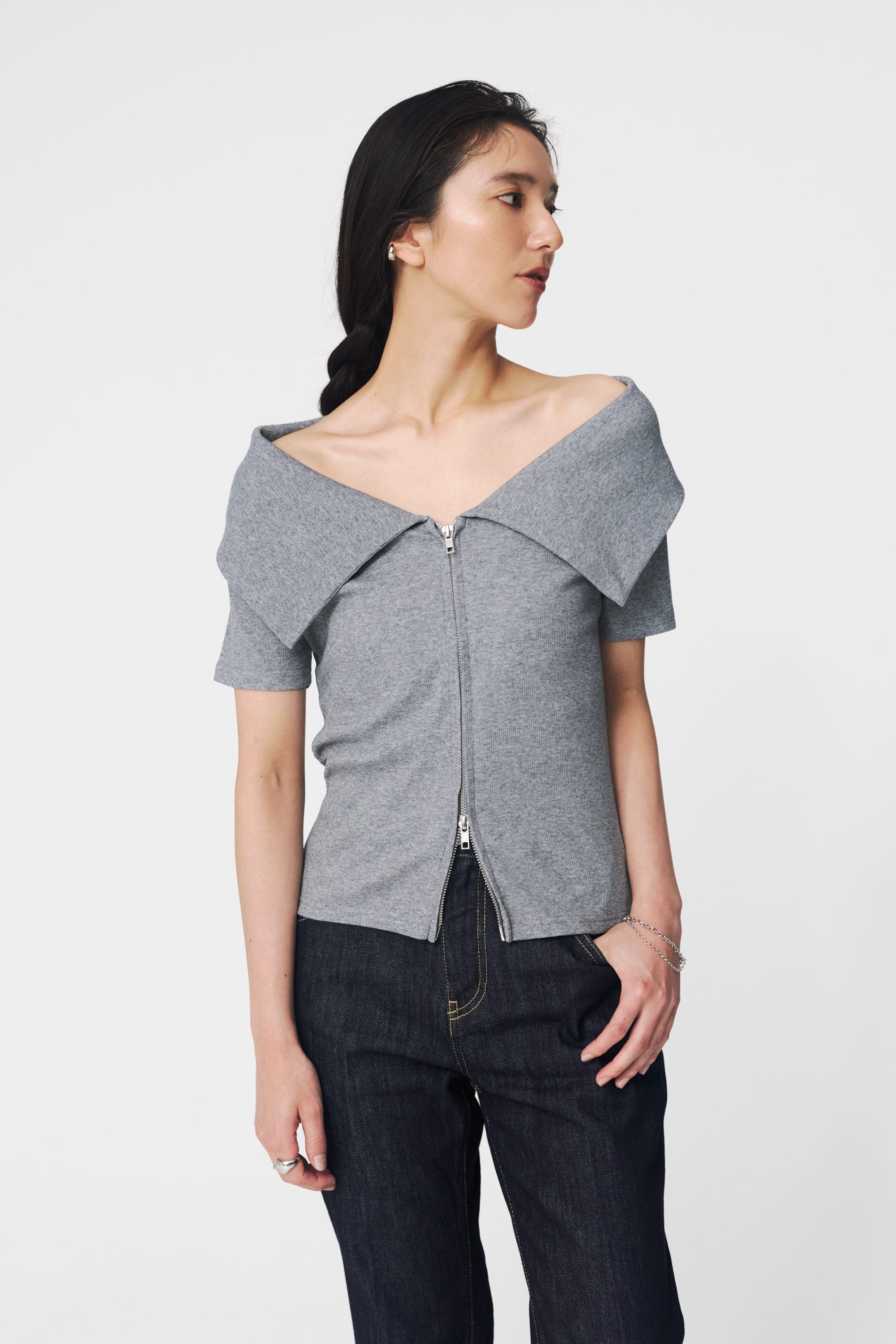 【接触冷感】ダブルジップオフショルトップス T.GRY FREE