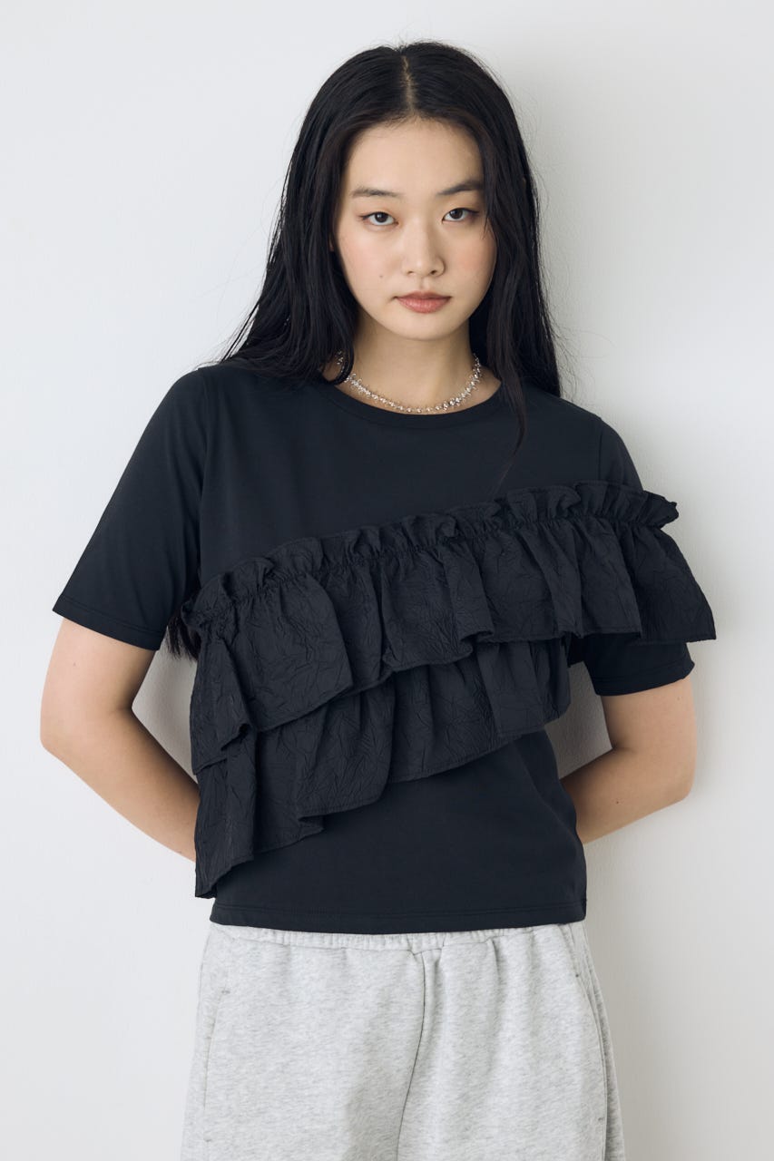 フリルデザインカットトップス BLK FREE