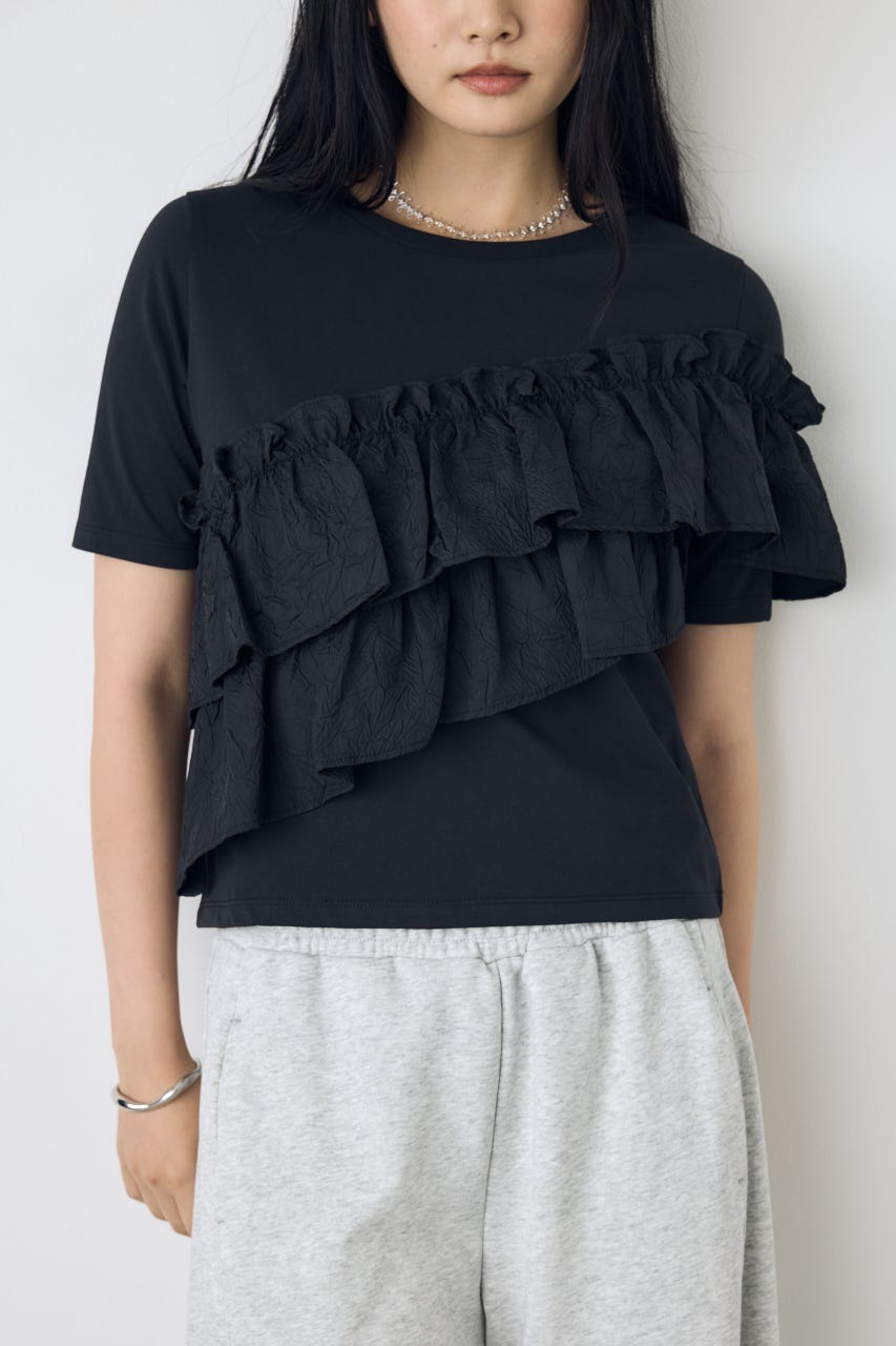 フリルデザインカットトップス BLK FREE