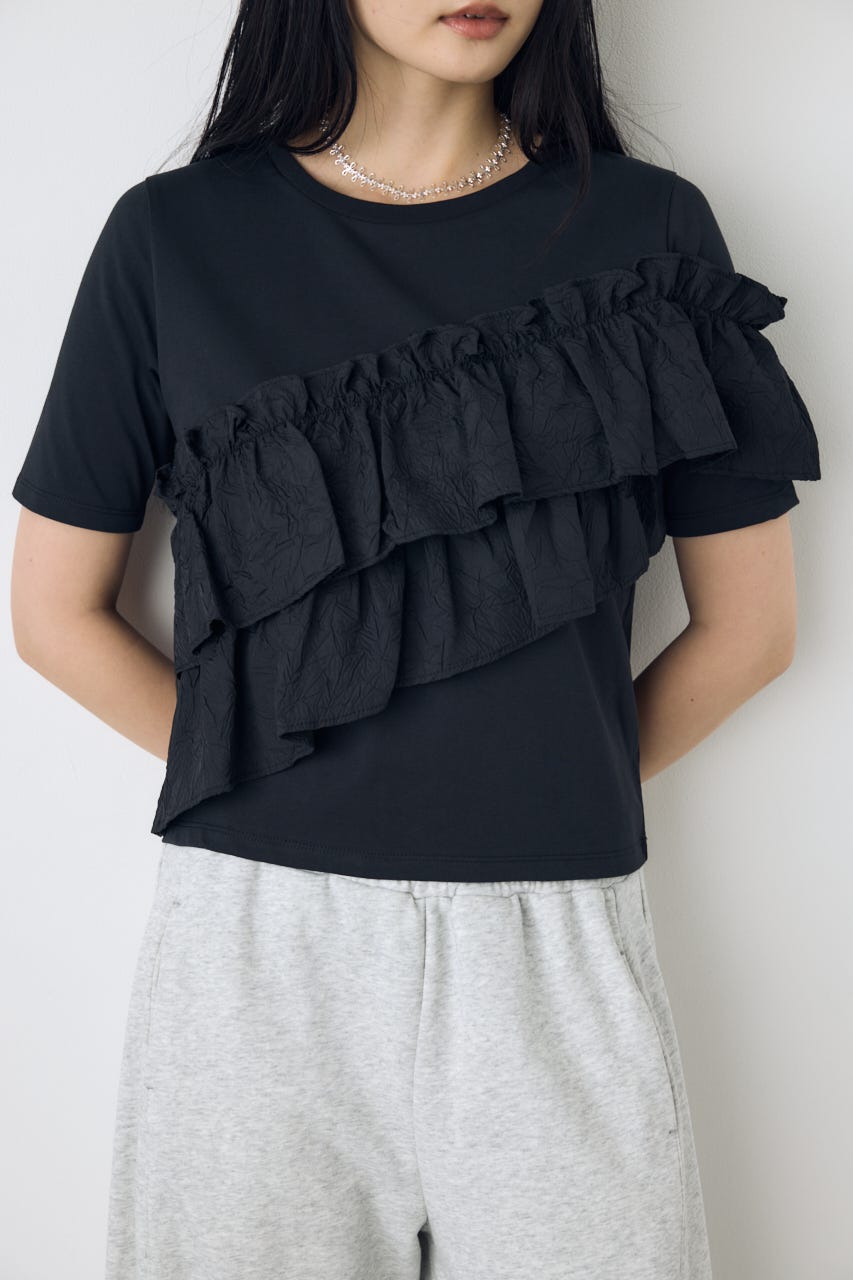 フリルデザインカットトップス BLK FREE