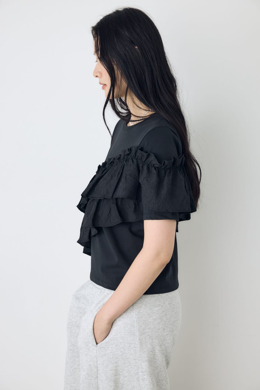 フリルデザインカットトップス BLK FREE